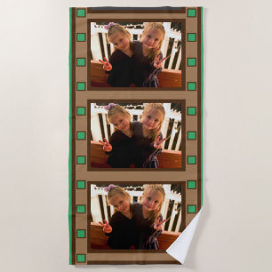 3 Photo Retro Film Strip Green Beach Towel