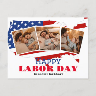 3 Photo Simple Elegant Labour Day with USA flag Postcard