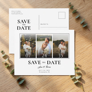 3 Photo Simple Modern Save The Date Wedding Postcard