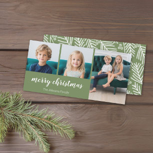 3 Photo - Simply Green Holly - Merry Christmas Holiday Card
