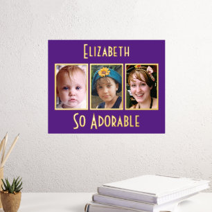 3 photo so adorable add name purple gold foil prints