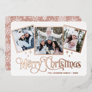 3 PHOTO Sparkle Merry Christmas Greeting Gold