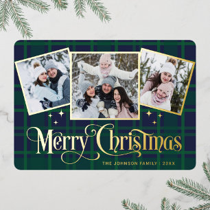 3 PHOTO Sparkle Merry Christmas Greeting Gold