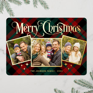 3 PHOTO Sparkle Merry Christmas Greeting Gold
