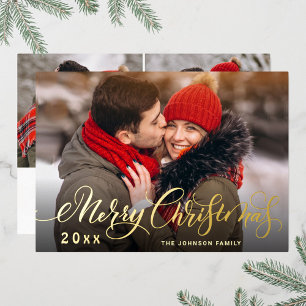 3 PHOTO Sparkle Merry Christmas Greeting Gold