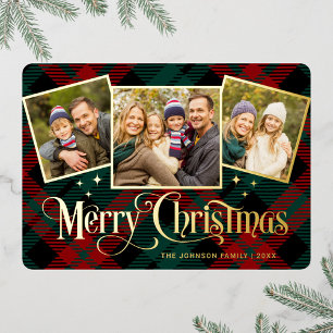 3 PHOTO Sparkle Merry Christmas Greeting Gold