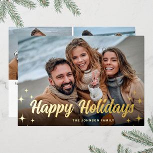 3 PHOTO Sparkle Merry Christmas Greeting Gold