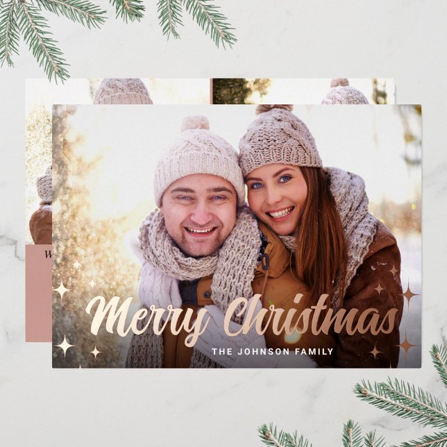 3 PHOTO Sparkle Merry Christmas Greeting Rose Gold (Creator Uploaded)