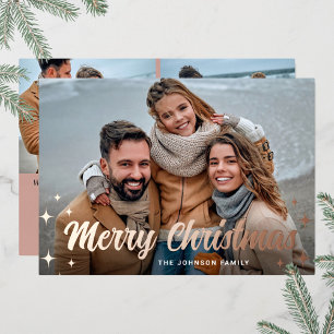 3 PHOTO Sparkle Merry Christmas Greeting Rose Gold