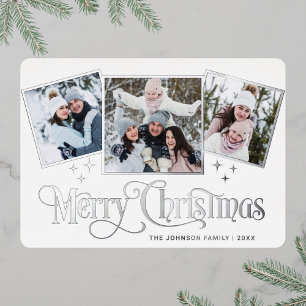 3 PHOTO Sparkle Merry Christmas Greeting Silver