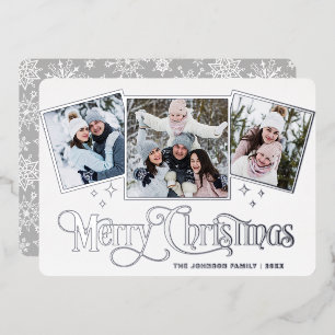 3 PHOTO Sparkle Merry Christmas Greeting Silver