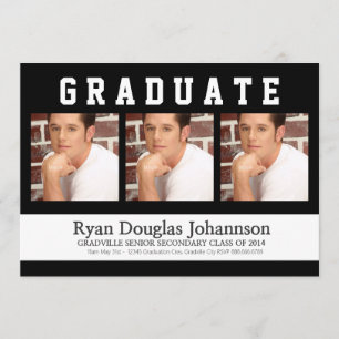 3 Photo Sporty Male Graduation Party Invitation