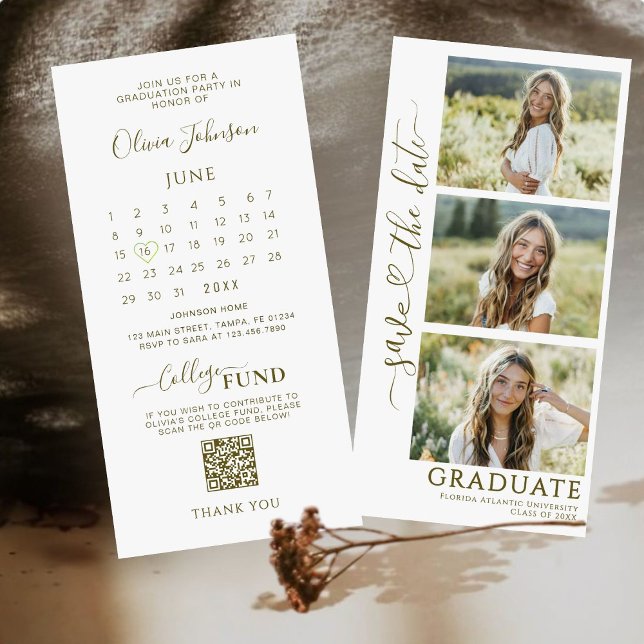 3 Photo Strip Graduation Save the Date | QR Code  (Creator Uploaded)