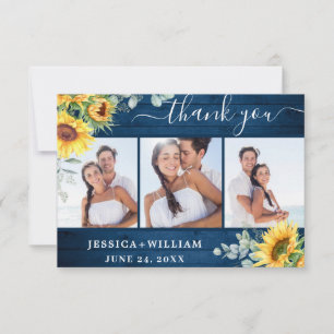 3 PHOTO Sunflowers Eucalyptus Blue Wood Rustic Thank You Card