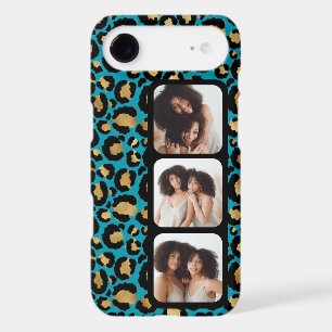 3 Photo Teal And Gold Leopard Print