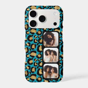 3 Photo Teal And Gold Leopard Print