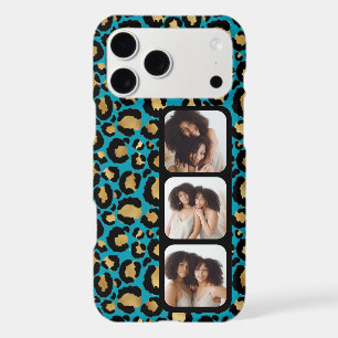 3 Photo Teal And Gold Leopard Print