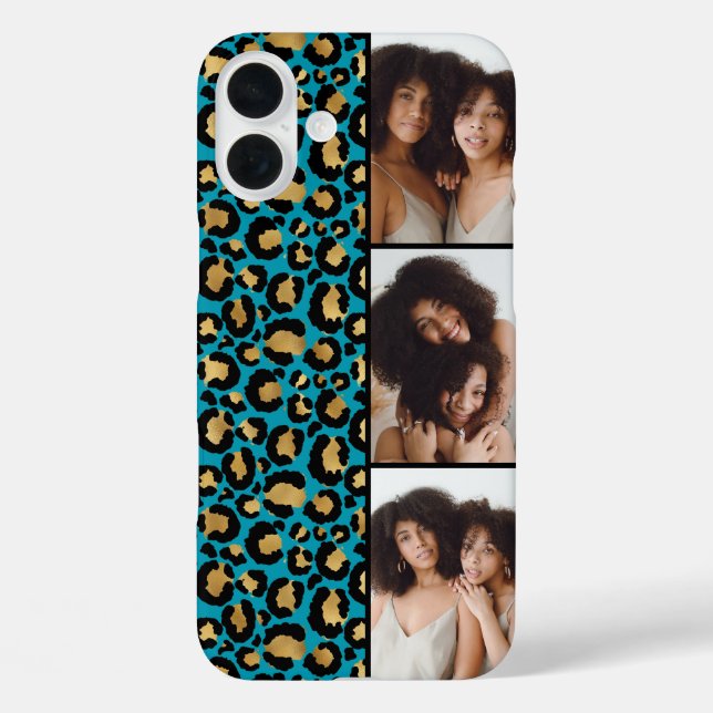 3 Photo Teal And Gold Leopard Print Case-Mate iPhone Case (Back)