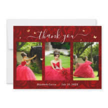 3 Photo Template Elegant Gold and Red Quinceanera