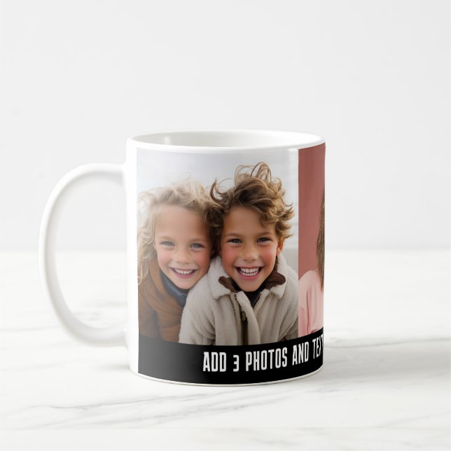 3 Photo Template Modern Minimal Text  Coffee Mug (Left)