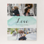 3 Photo Turquoise Watercolor Jigsaw Puzzle<br><div class="desc">Elegant watercolor design that can be personalised with your text and 3 photos.</div>