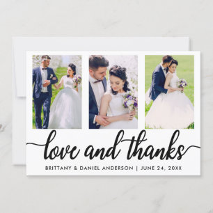 3 Photo Wedding Love and Thanks Thank You Card