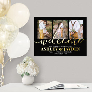 3 Photo Wedding Welcome Elegant Black and Real Foil Prints