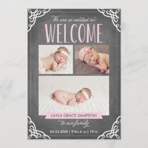 3-Photo Welcome Chalkboard Birth Announcement