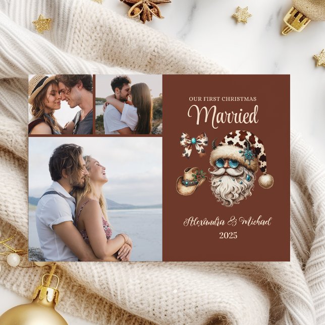 3 Photo Western First Christmas Married Holiday Card (Creator Uploaded)