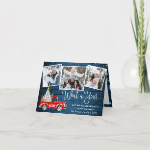 3 Photo What a Year 2020 Christmas Red Farm Truck Holiday Card