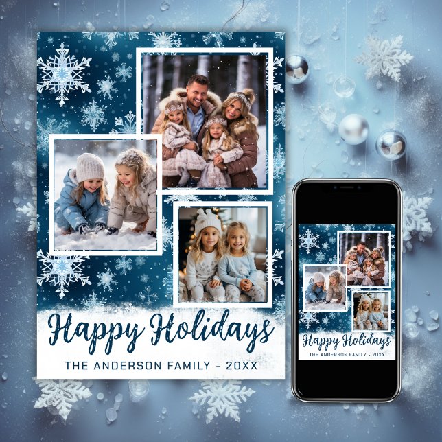 3 Photo Winter Wonderland Snowflakes Christmas Holiday Card (Creator Uploaded)