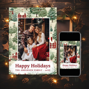 3 Photo Woodland Cute Rustic Country Christmas Holiday Card