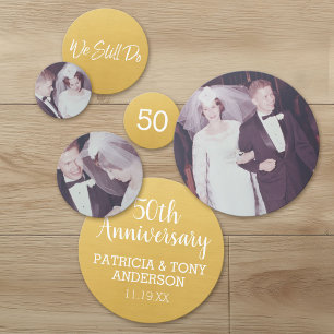 3 Photos 50th Gold Wedding Anniversary Party Confetti