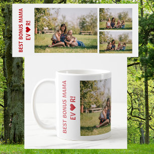 3 Photos Best Bonus Mama Ever Heart Photo Collage Coffee Mug