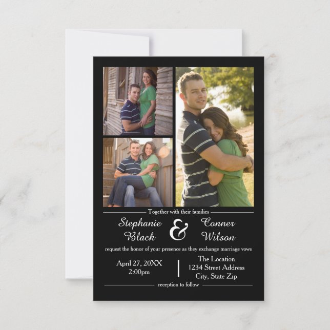 3 Photos Black - 3x5 Wedding Invitation (Front)