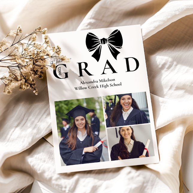 3 Photos Black Bow Graduation Party  Announcement (Creator Uploaded)