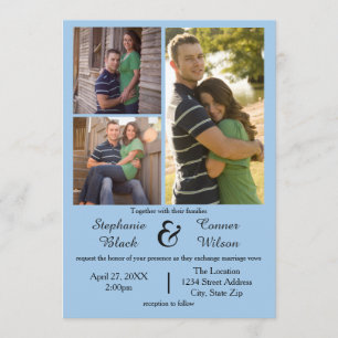 3 Photos Blue - Wedding Invitation