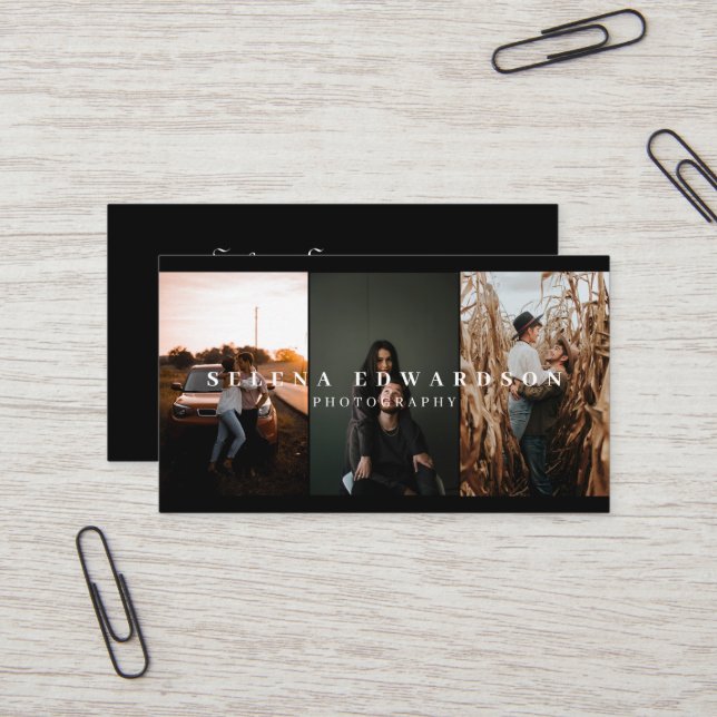3 Photos Casual modern Black and White Business Card (Front/Back In Situ)