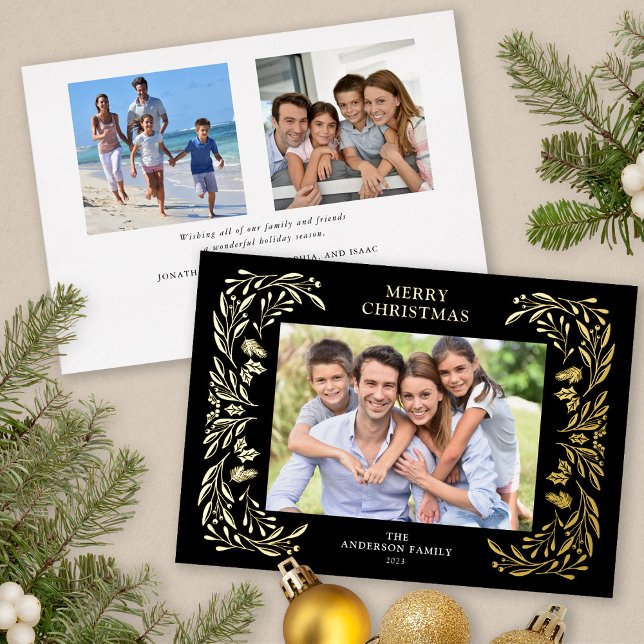 3 Photos Christmas Greenery Gold (Gold Foil 3 Photos Christmas card)