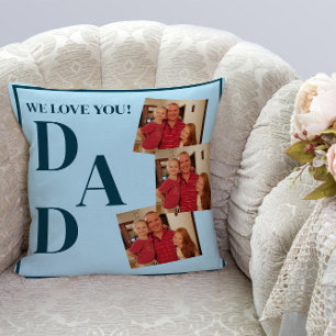 3 Photos Collage Blue Dad throw pillows