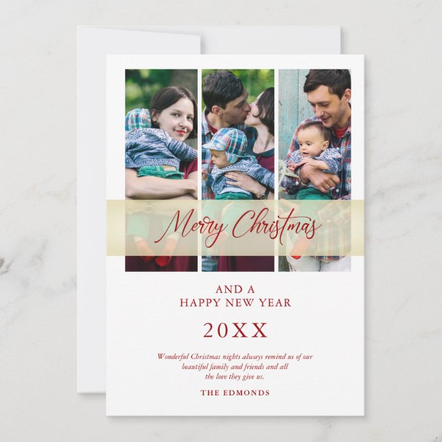 3 Photos Collage Christmas Handwritten Script  Card (Front)