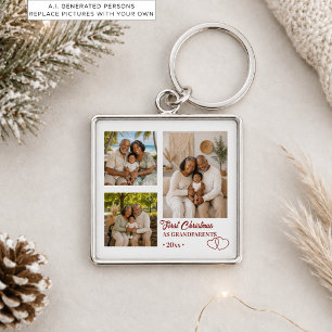 3 Photos Collage First Christmas as Grandparents Key Ring