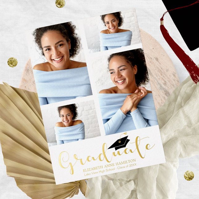 3 Photos Collage Grad Announcement Foil Invitation (Creator Uploaded)