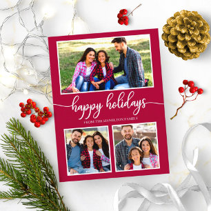 3 Photos Collage Happy Holidays Modern Christmas Postcard