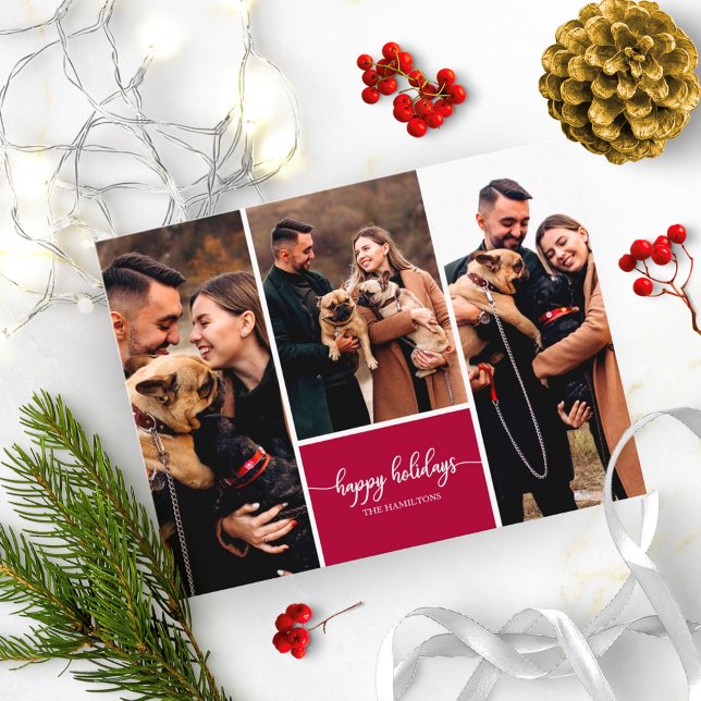 3 Photos Collage Happy Holidays Modern Christmas Postcard (Creator Uploaded)