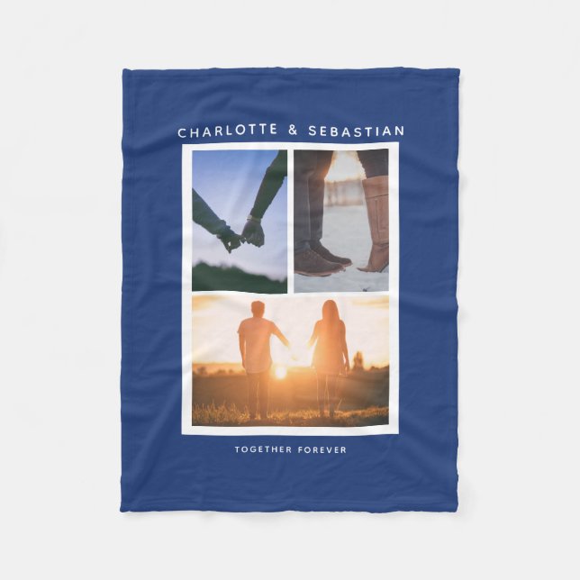 3 photos collage personalised fleece blanket (Front)