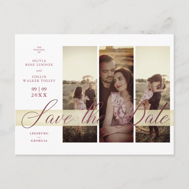 3 Photos Couple in Love Simple Elegant Script  Postcard (Front)