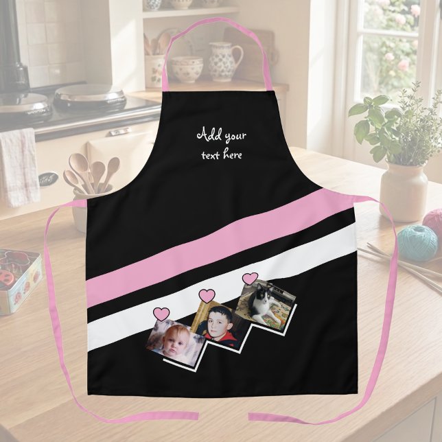 3 photos custom text black pink apron (Creator Uploaded)