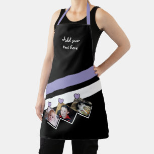 3 photos custom text black purple apron