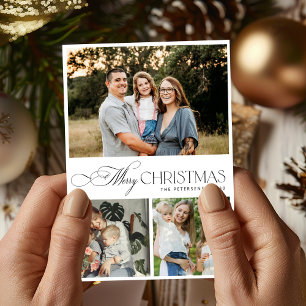 3 photos elegant typography Merry Christmas Holiday Card